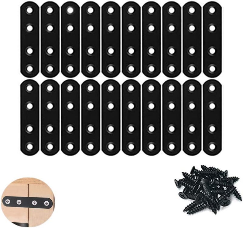 WYSUMMER Black Flat Straight Brace, 20Pcs Metal Mending Brackets, 40Pcs Screws (Black, 17x76mm) - Image 1
